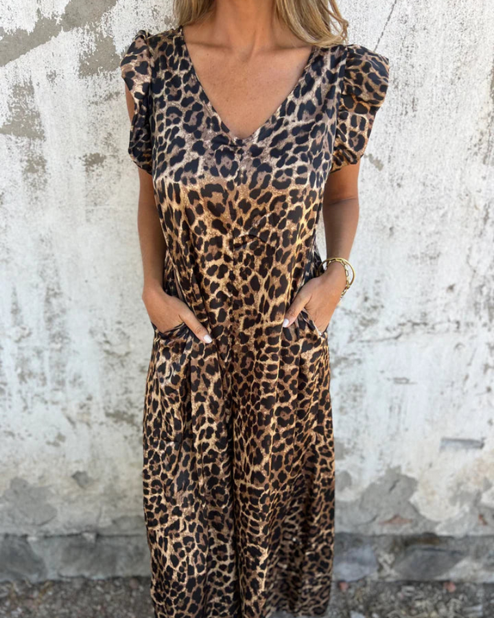 BOILIFE - LEOPARD JUMPSUIT WITH V-NECK