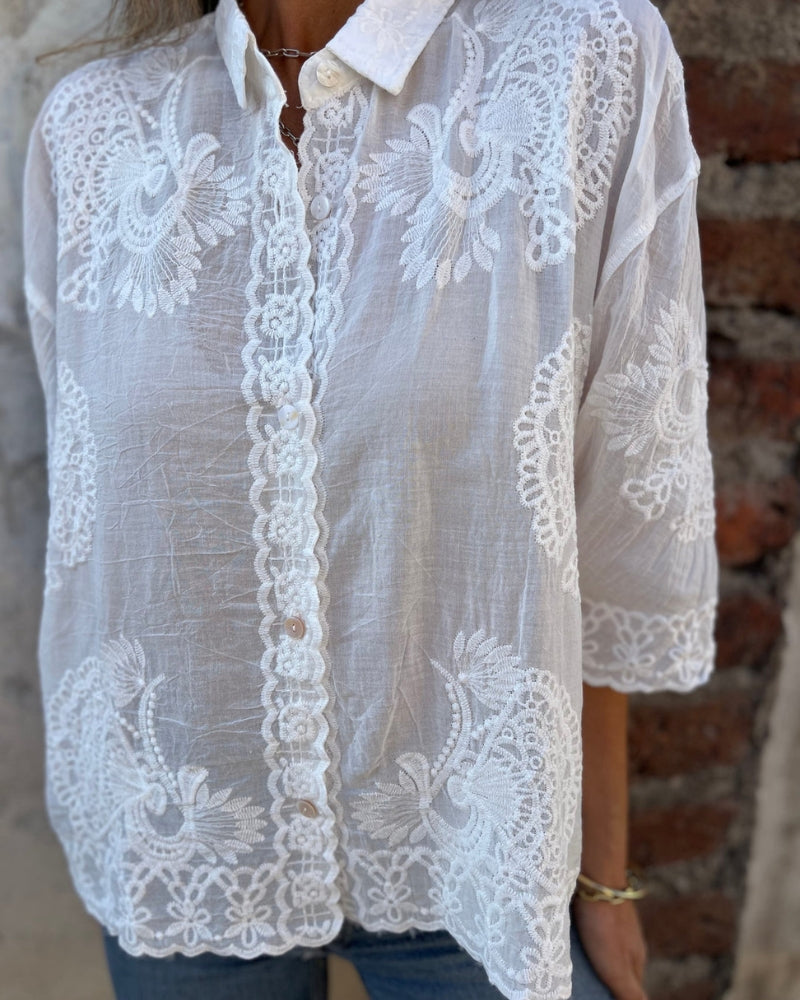 IAREL - CHIC EMBROIDERED LACE BLOUSE