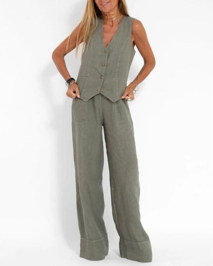MELIA - Chic Sleeveless Set with Wide Pants
