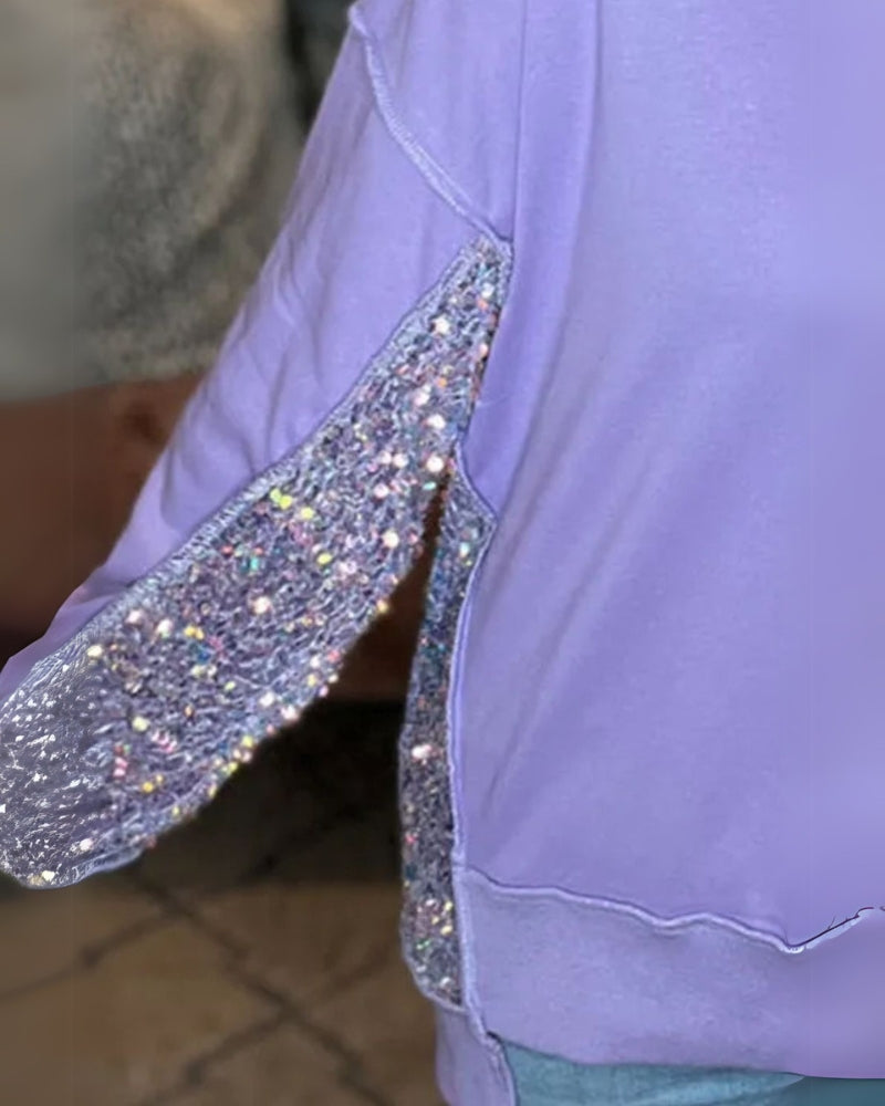 LAREI - SWEATSHIRT WITH SEQUINS AND PARTIAL BUTTON PLACKET