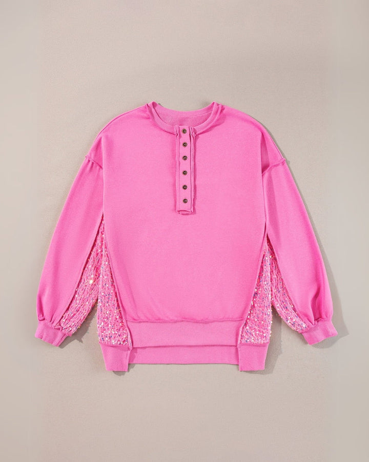 LAREI - SWEATSHIRT WITH SEQUINS AND PARTIAL BUTTON PLACKET