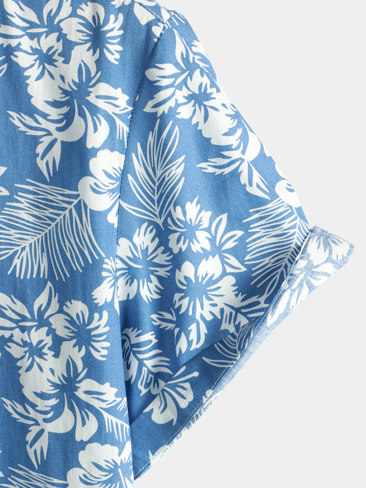 Short Sleeve Hawaiian Shirt with Floral Print