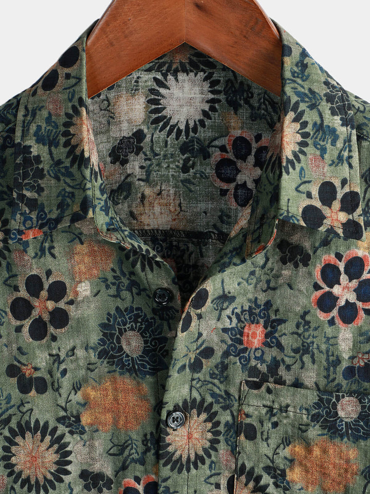 Cotton Hawaiian Shirt with Short Sleeves
