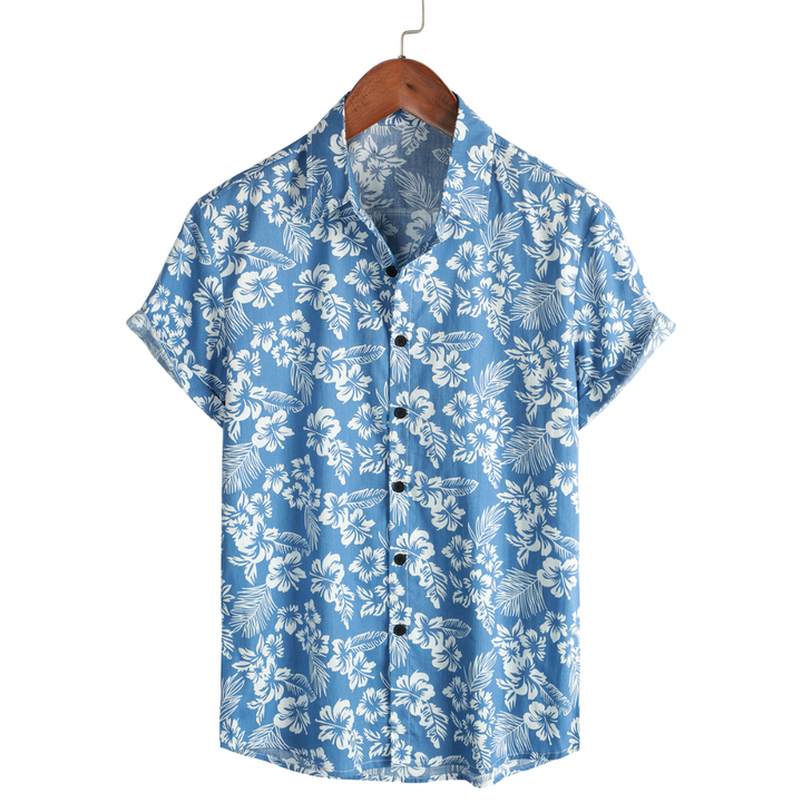 Short Sleeve Hawaiian Shirt with Floral Print
