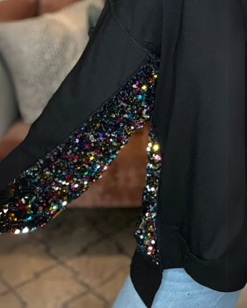 LAREI - SWEATSHIRT WITH SEQUINS AND PARTIAL BUTTON PLACKET