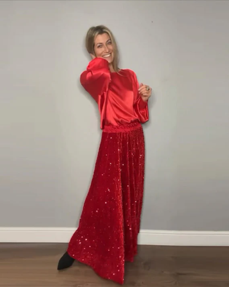 BOHÈME - ROUND NECK TOP AND LONG SKIRT WITH SEQUINS