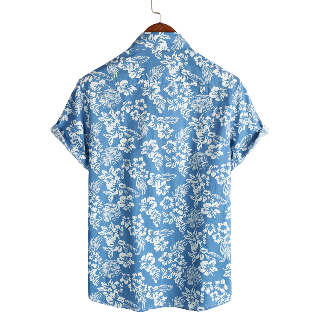 Short Sleeve Hawaiian Shirt with Floral Print