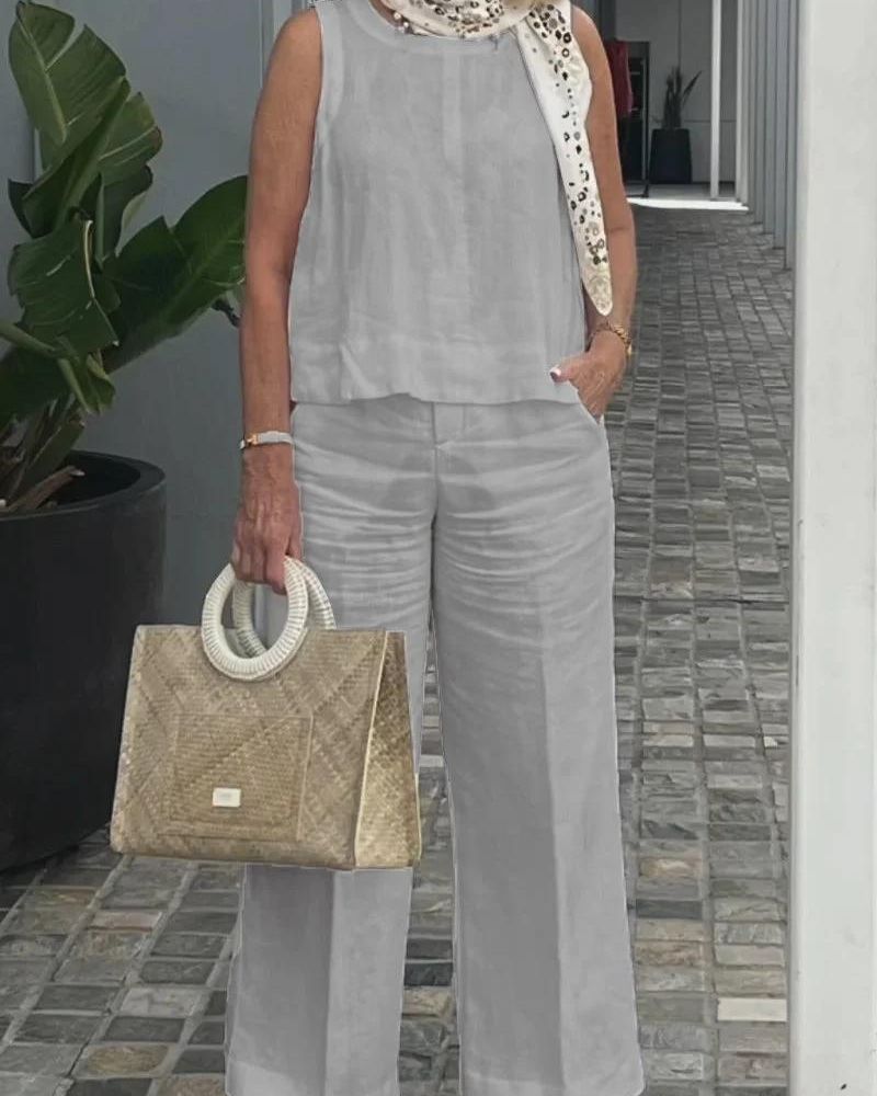 ARENA - COTTON AND LINEN SLEEVELESS SET