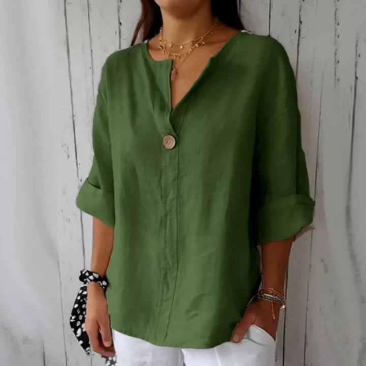 Maribel™ – Linen Blend Button Blouse
