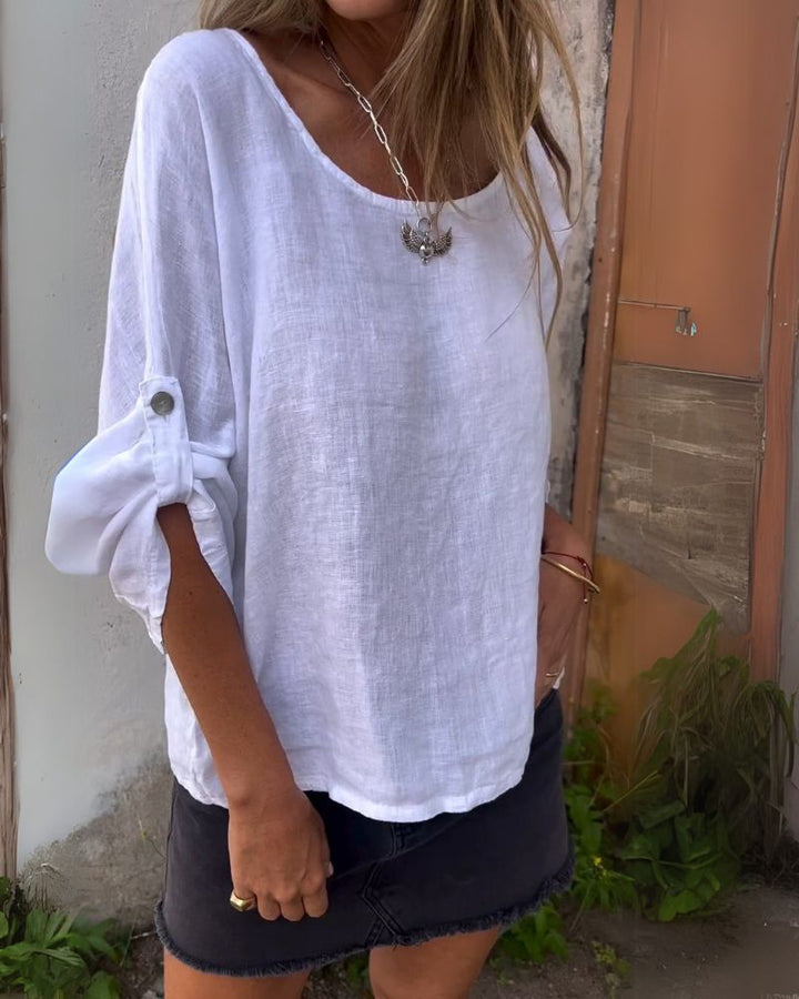 PERERENAN - COTTON AND LINEN ROUND NECK SHIRT