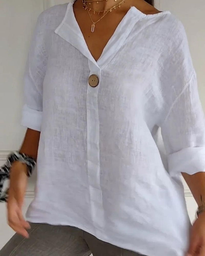 ARAI - COTTON AND LINEN TOP WITH V-NECK AND BUTTONS