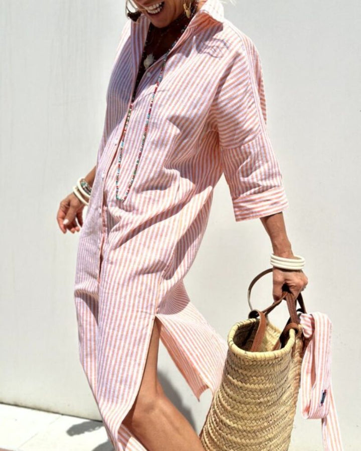 COLEN - CLASSIC STRIPED SHIRT DRESS WITH LACES
