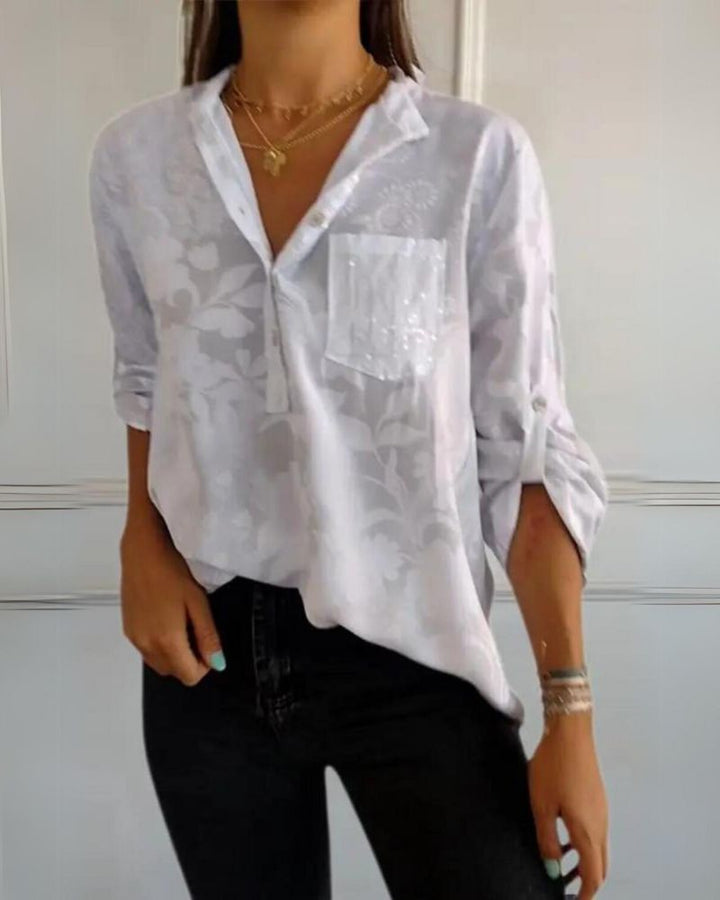 DARYA - TOP WITH FLORAL PRINT POCKETS