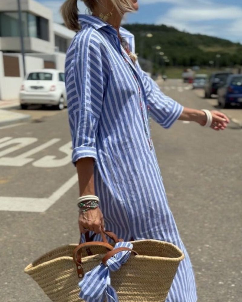 COLEN - CLASSIC STRIPED SHIRT DRESS WITH LACES