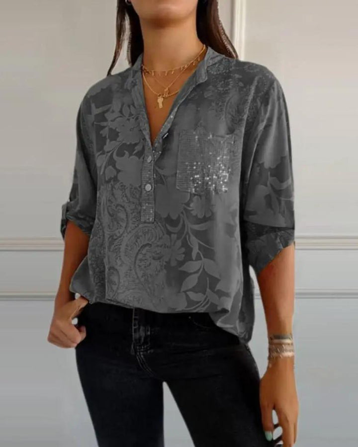 DARYA - TOP WITH FLORAL PRINT POCKETS