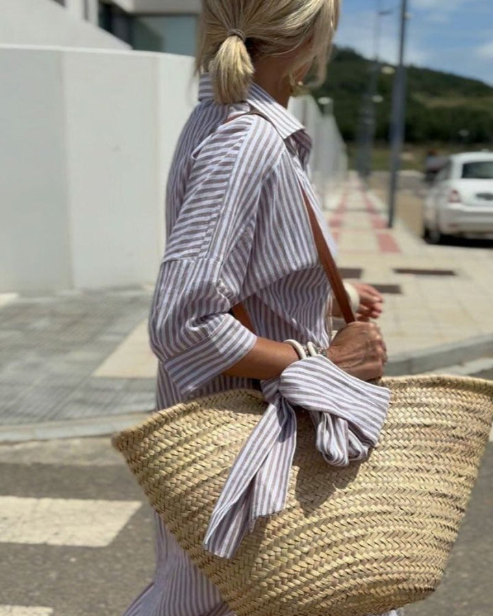 ARIELLA|FITTED STRIPED SHIRT DRESS