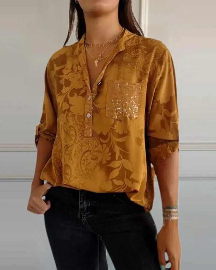 DARYA - TOP WITH FLORAL PRINT POCKETS