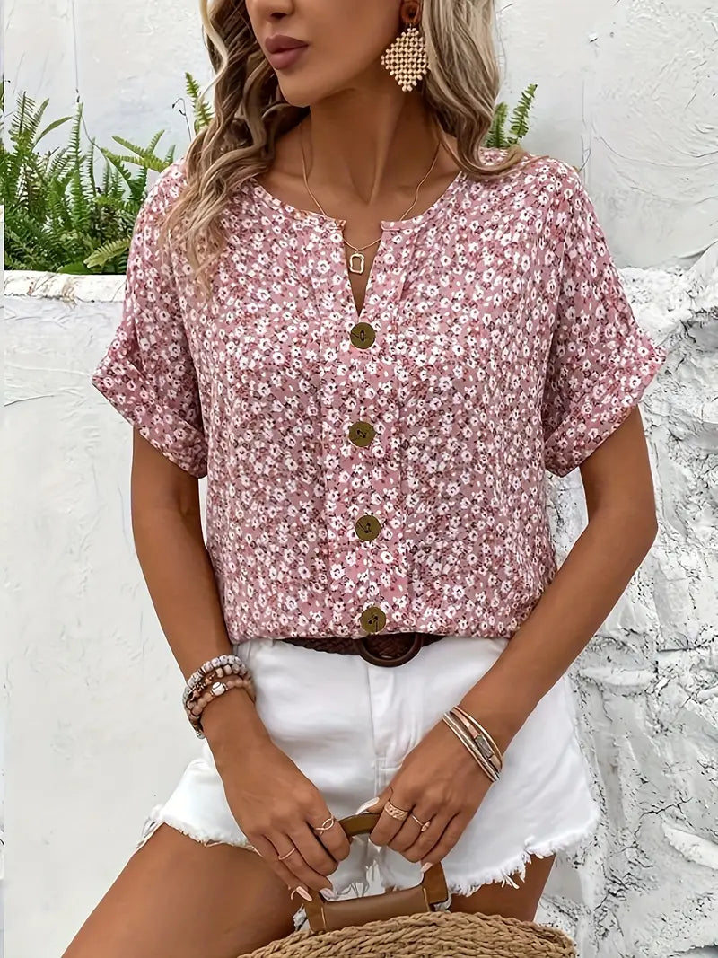 Selestia - Floral Button-Up Blouse