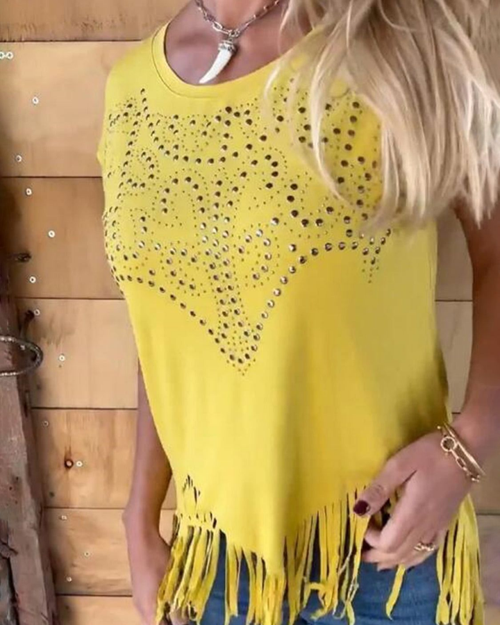MASOVA – T-SHIRT WITH FRINGES AND STUDS