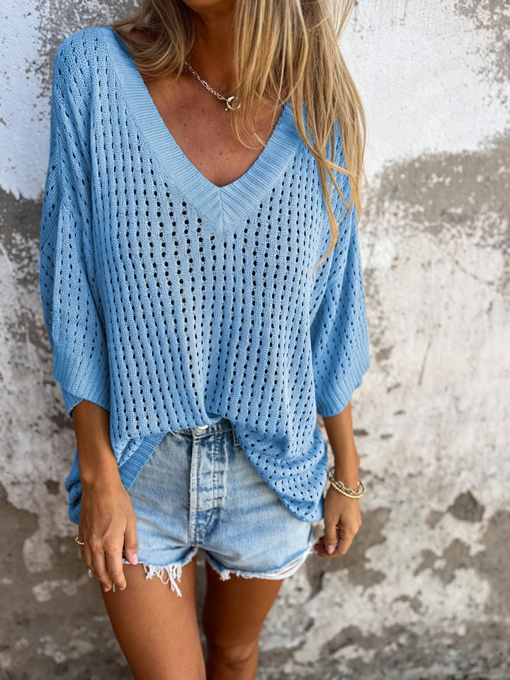 Amara™ – Summer Knit V-Neck Top