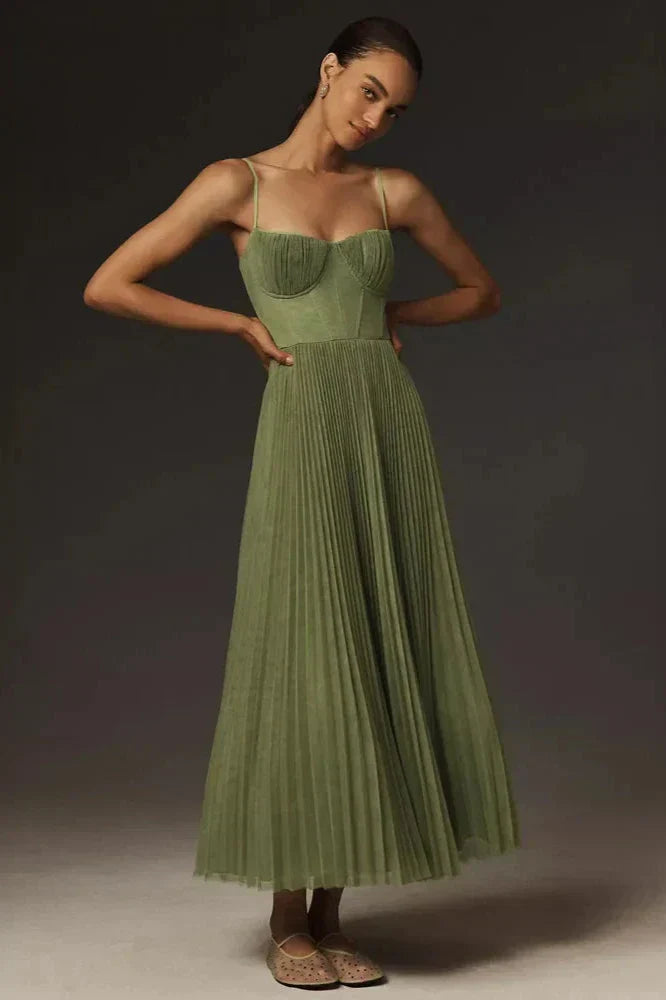 Marielle Pleated Tulle Midi Dress