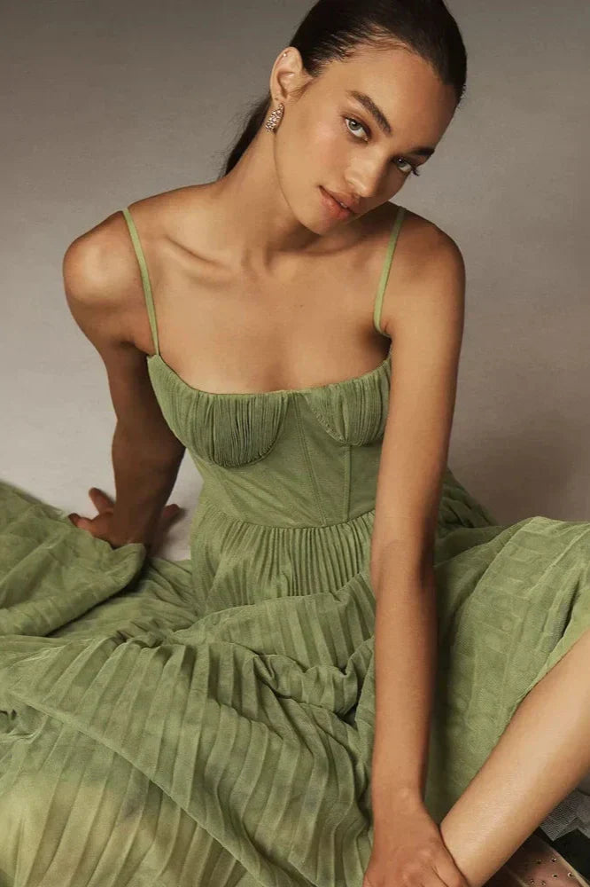 Marielle Pleated Tulle Midi Dress