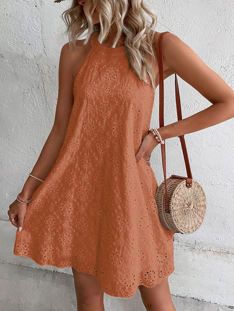 Jessy - Eyelet Halter Mini Dress