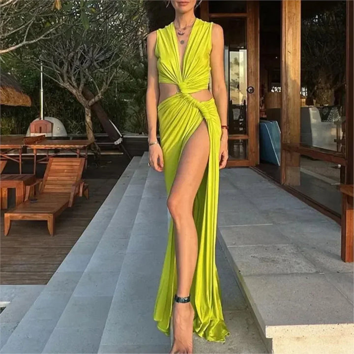 Sydney Luxe Boutique | Seraphina Draped High-Slit Maxi Dress