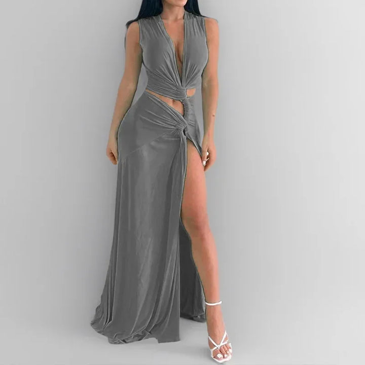 Sydney Luxe Boutique | Seraphina Draped High-Slit Maxi Dress