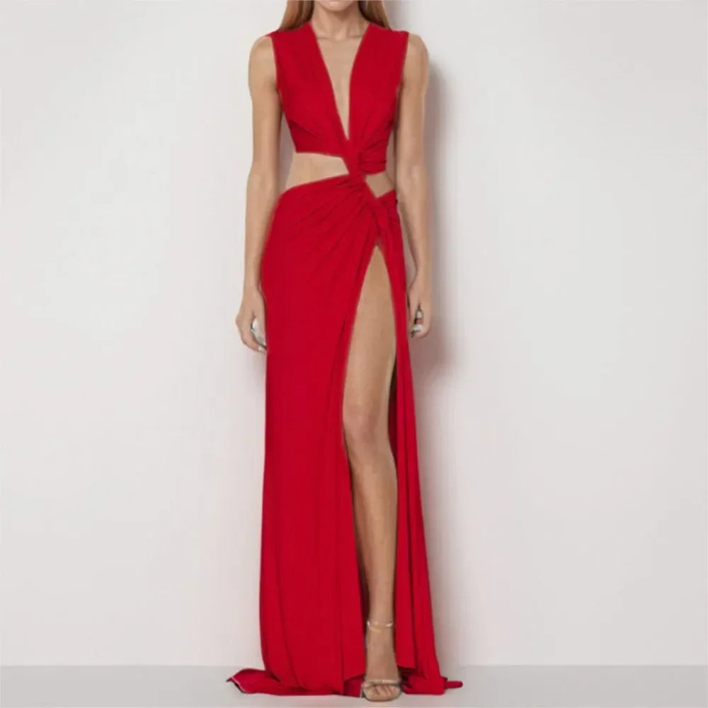 Sydney Luxe Boutique | Seraphina Draped High-Slit Maxi Dress