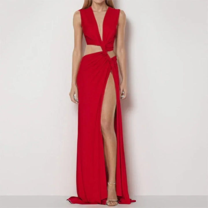 Sydney Luxe Boutique | Seraphina Draped High-Slit Maxi Dress
