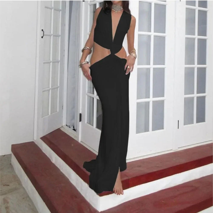 Sydney Luxe Boutique | Seraphina Draped High-Slit Maxi Dress