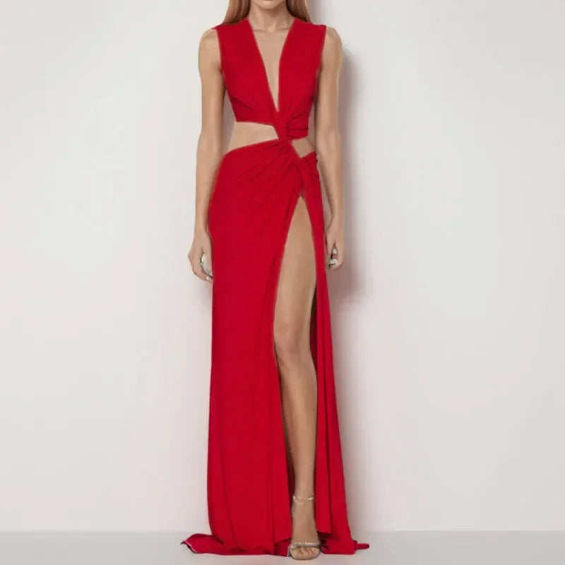 Sydney Luxe Boutique | Seraphina Draped High-Slit Maxi Dress