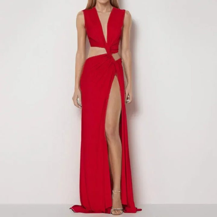 Sydney Luxe Boutique | Seraphina Draped High-Slit Maxi Dress