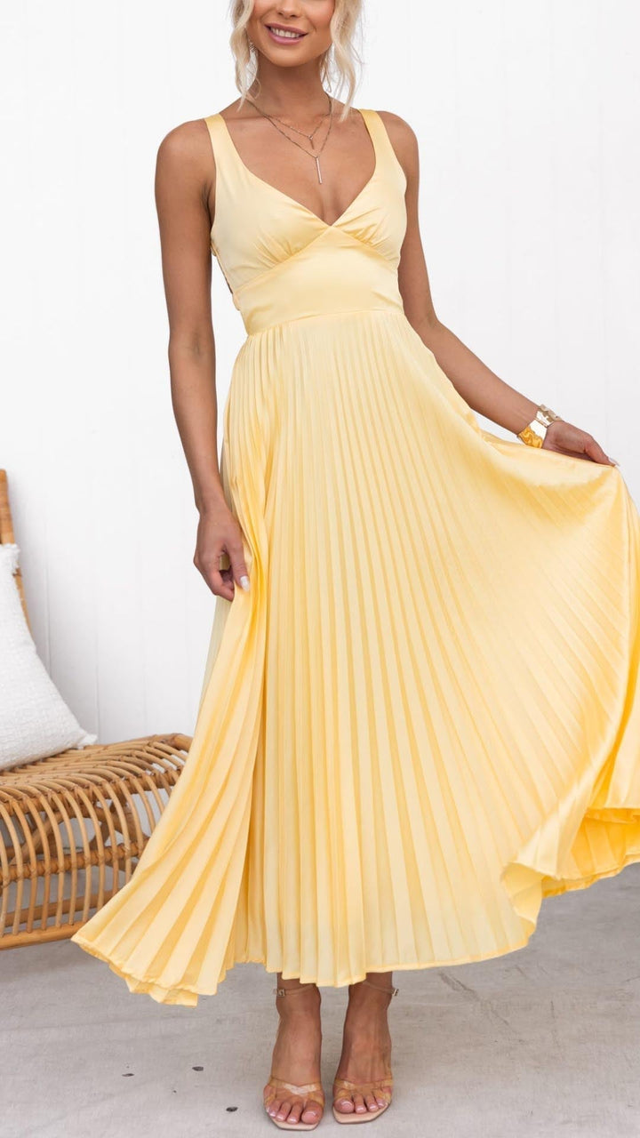 Aureline Pleated V-Neck Maxi Dress