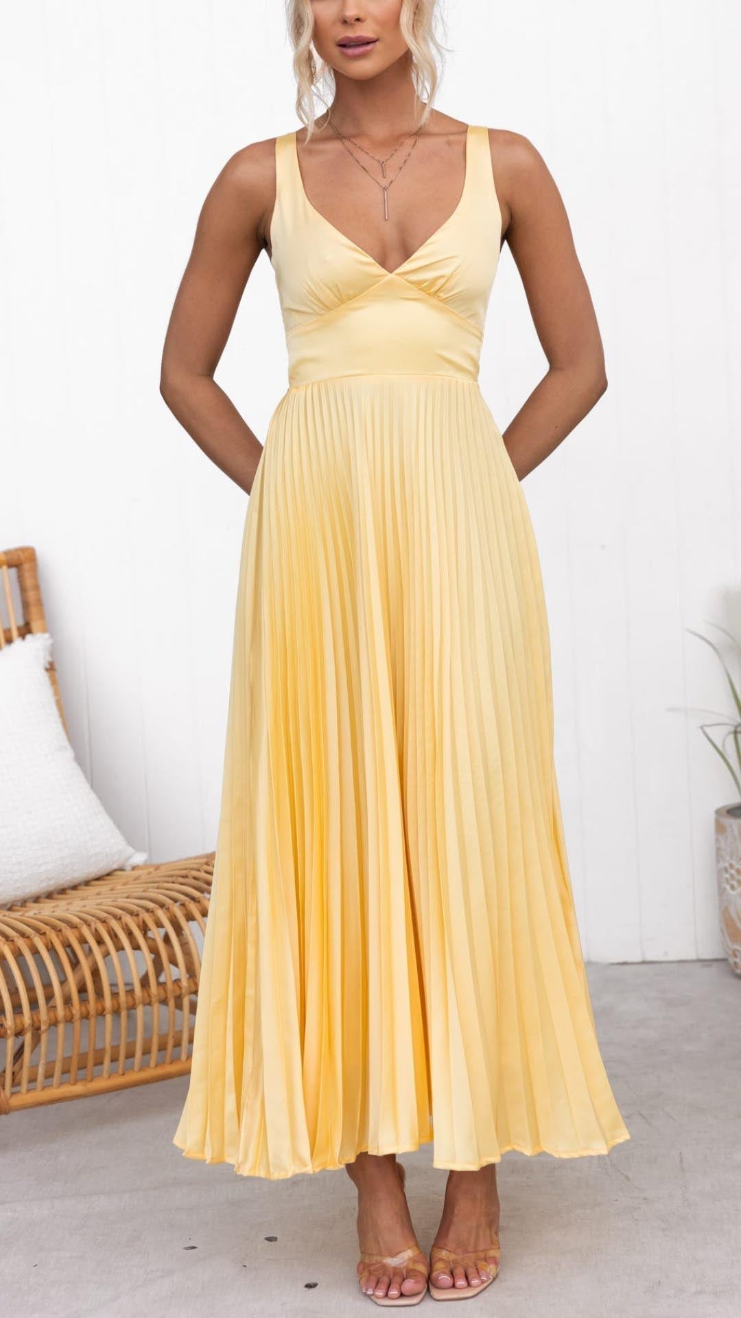 Aureline Pleated V-Neck Maxi Dress