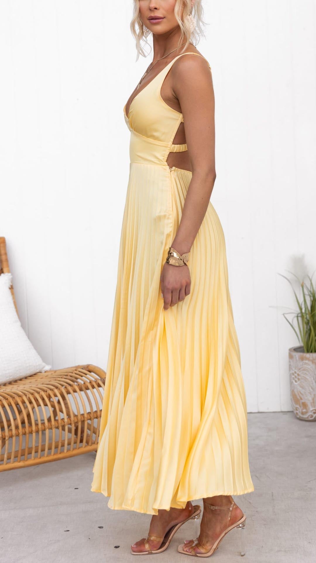 Aureline Pleated V-Neck Maxi Dress
