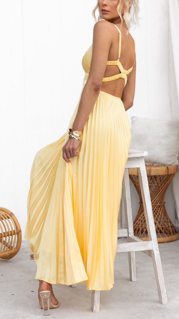 Aureline Pleated V-Neck Maxi Dress