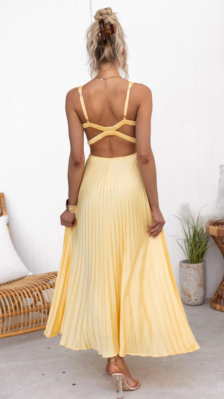 Aureline Pleated V-Neck Maxi Dress