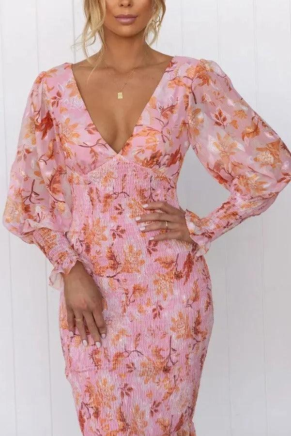 Melissa - Midi Dress with Floral Ruffles