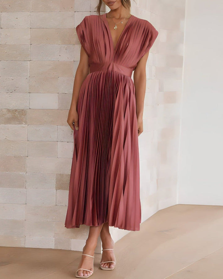 ELENA - MIDI PLEATED DRESS WITHOUT SLEEVES