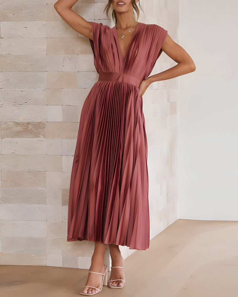 ELENA - MIDI PLEATED DRESS WITHOUT SLEEVES