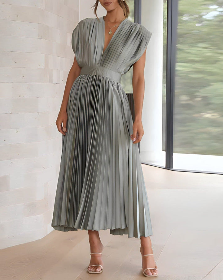 ELENA - MIDI PLEATED DRESS WITHOUT SLEEVES