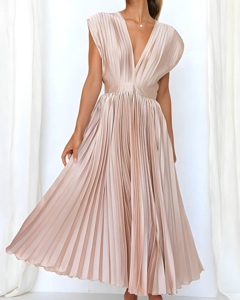 ELENA - MIDI PLEATED DRESS WITHOUT SLEEVES