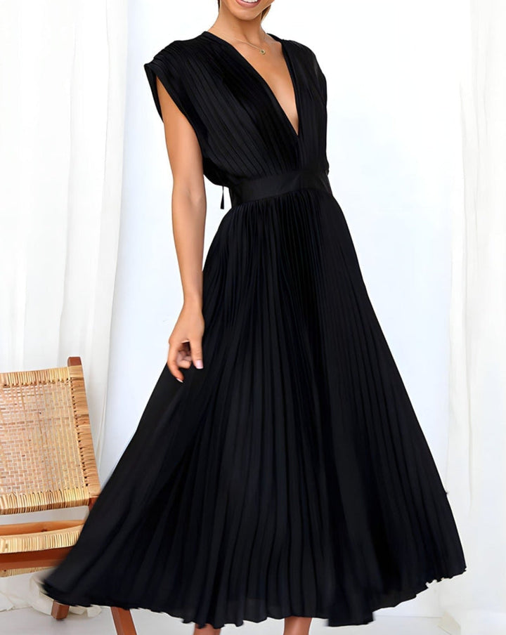ELENA - MIDI PLEATED DRESS WITHOUT SLEEVES