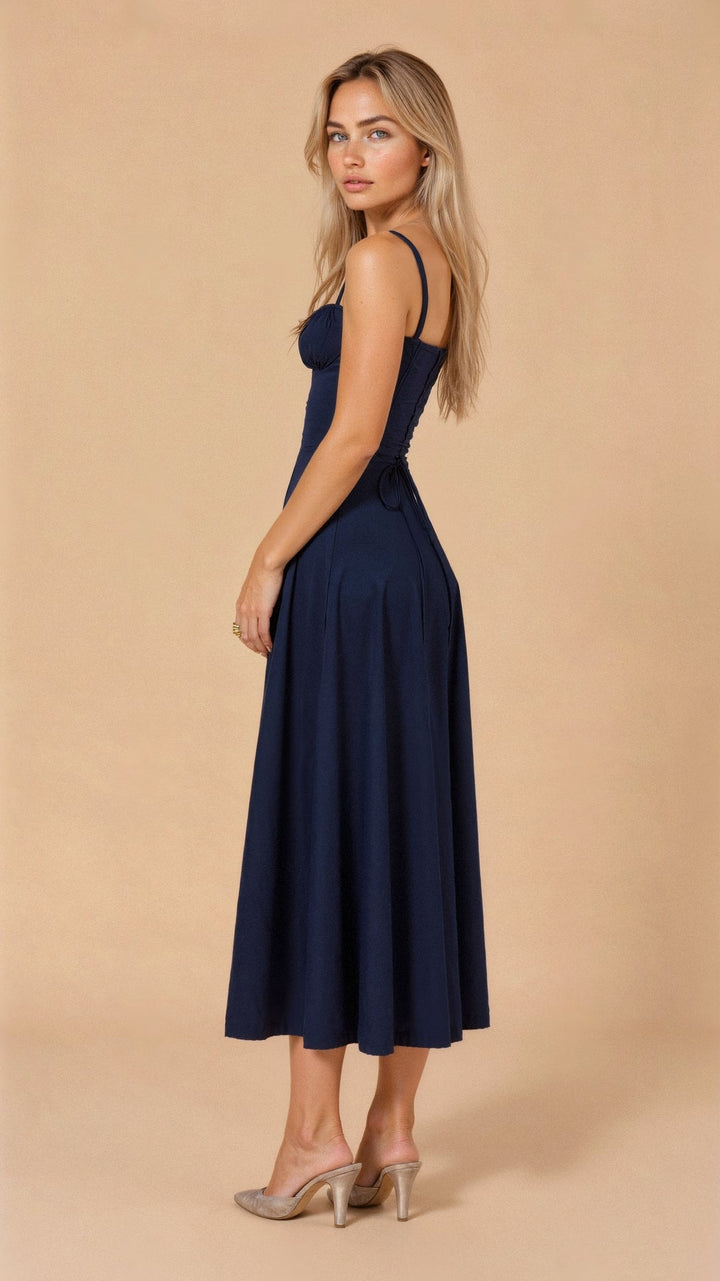 Elara Blue Toile Midi Dress